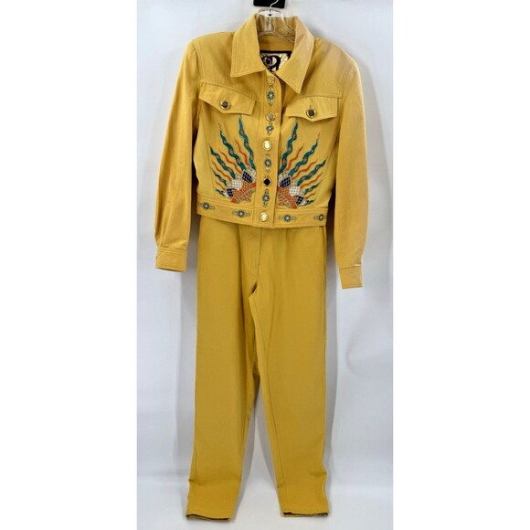 VINTAGE RARE Designer Christian LLinares Jeans W Matching Jacket Embroidered - Picture 1 of 16